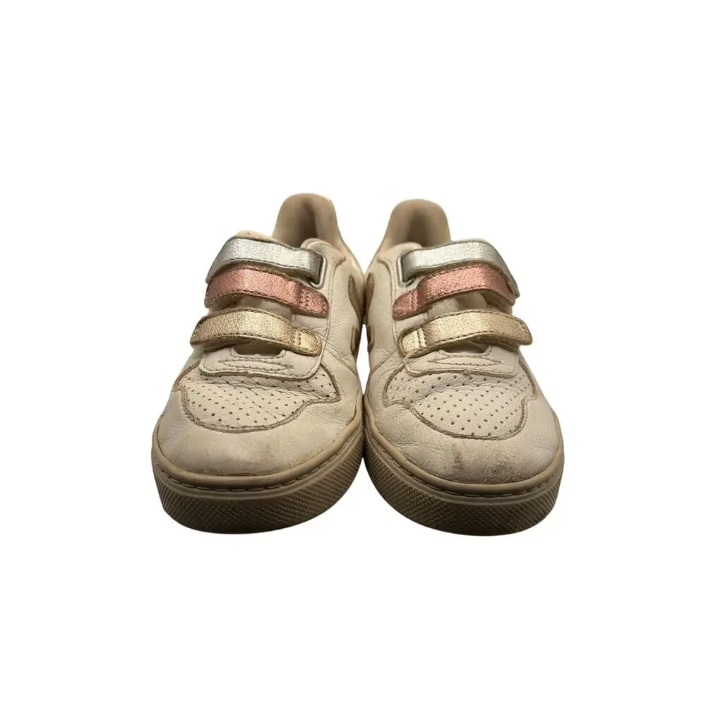 Veja Kids White Leather Sneakers Rose Gold Size 1 Girls Shoes Metallic School